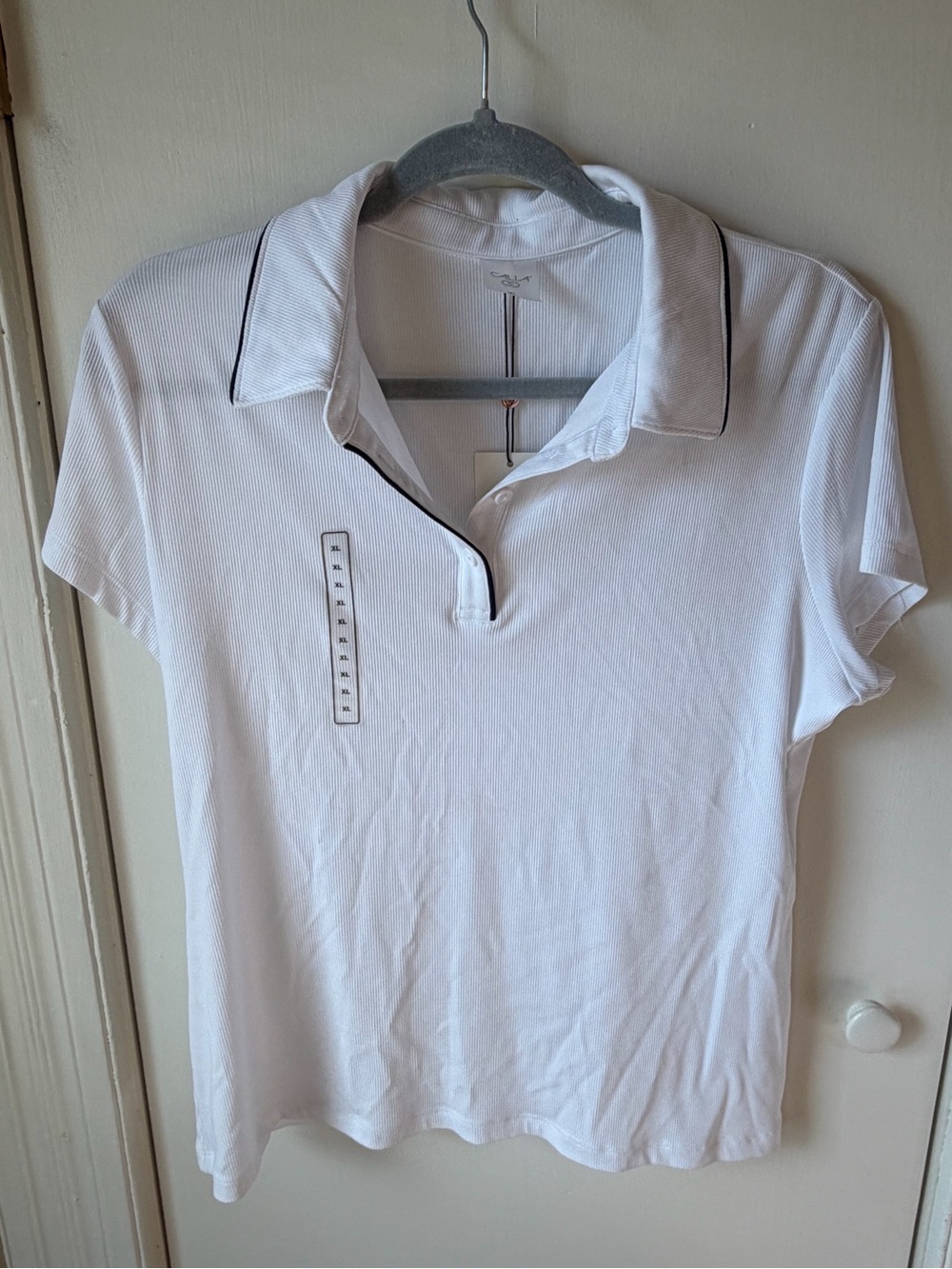 Calia White Rinbed Golf Polo with Navy Contrast Trim